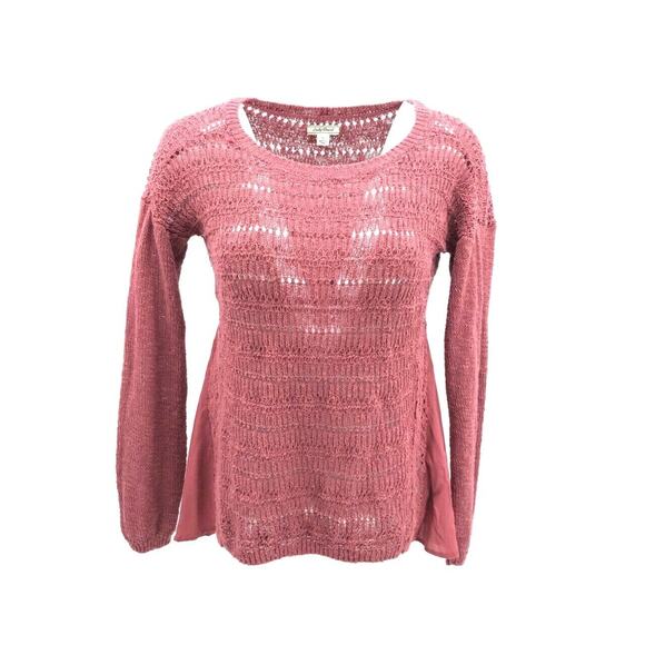Lucky Brand Women's Loose Knit Balloon Sleeve Mixed Media Top Sweater Sz SM Pink - Picture 1 of 6